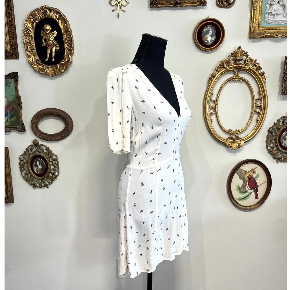 Reformation Floral V-Neck Short Sleeve Mini Dress 4 - Picture 2 of 12